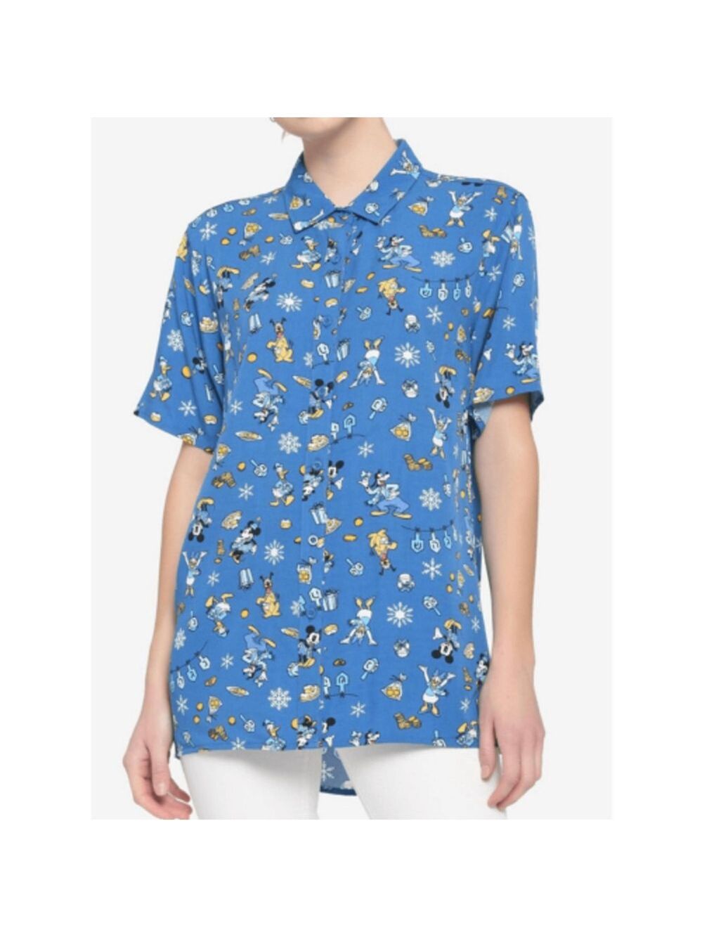 Disney Holiday Hanukkah Girls Woven Button-Up (Lg)